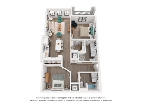 a stylized floor plan of a 2100 sqft apartment